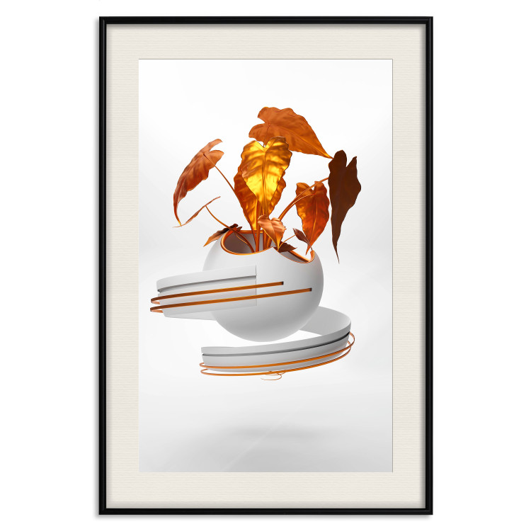 Wall Poster Copper Leaves - abstract vase with golden leaves on a white background 126064 additionalImage 27
