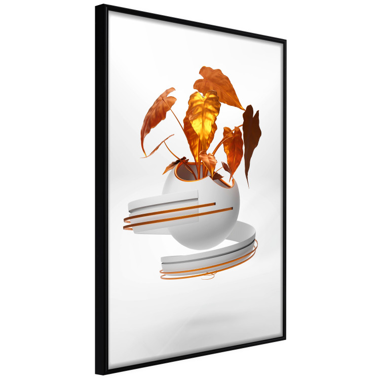 Wall Poster Copper Leaves - abstract vase with golden leaves on a white background 126064 additionalImage 10