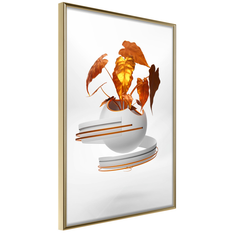 Wall Poster Copper Leaves - abstract vase with golden leaves on a white background 126064 additionalImage 14