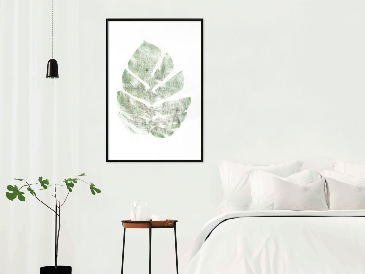 Wall Poster Green Sketch - monstera leaf on a gently blurred white texture 126864 additionalImage 18