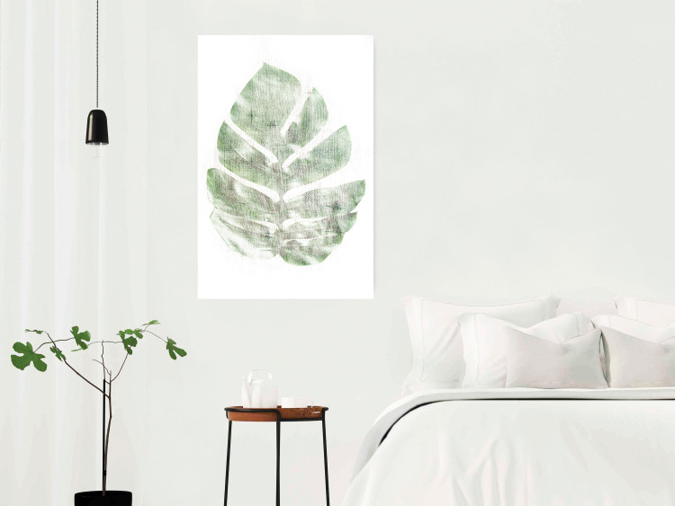 Wall Poster Green Sketch - monstera leaf on a gently blurred white texture 126864 additionalImage 2