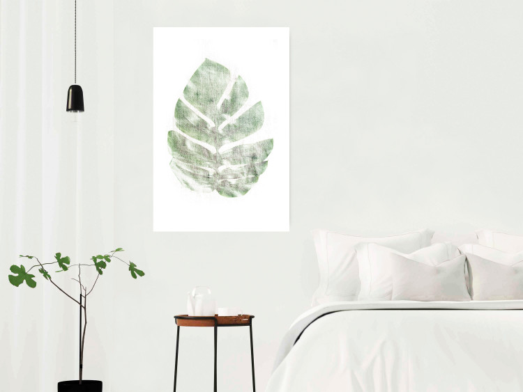 Wall Poster Green Sketch - monstera leaf on a gently blurred white texture 126864 additionalImage 3