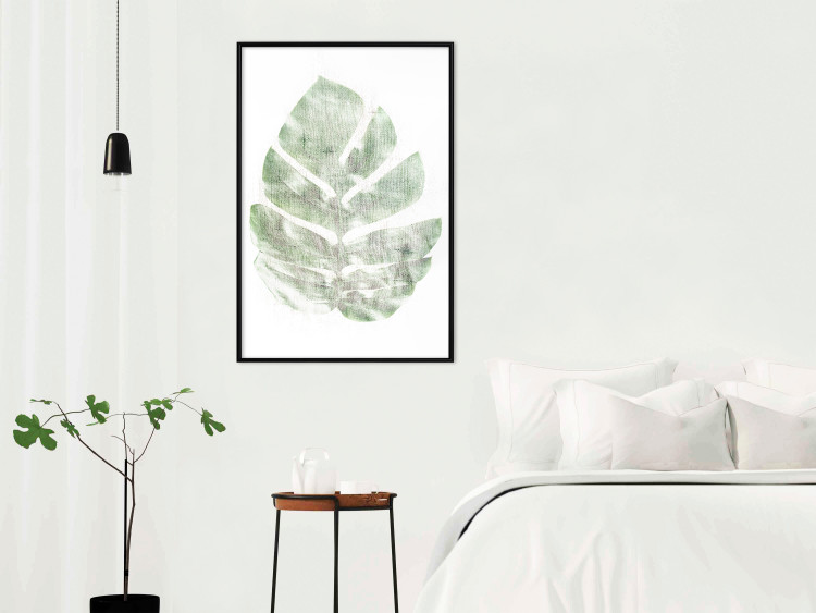 Wall Poster Green Sketch - monstera leaf on a gently blurred white texture 126864 additionalImage 4