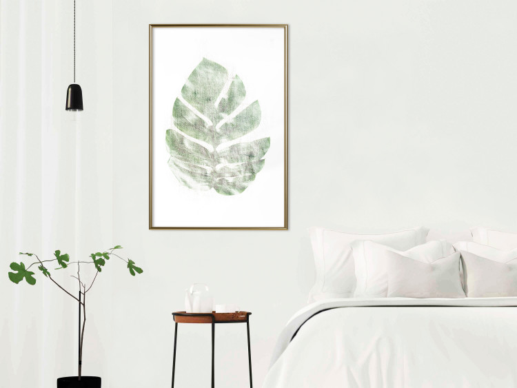 Wall Poster Green Sketch - monstera leaf on a gently blurred white texture 126864 additionalImage 13