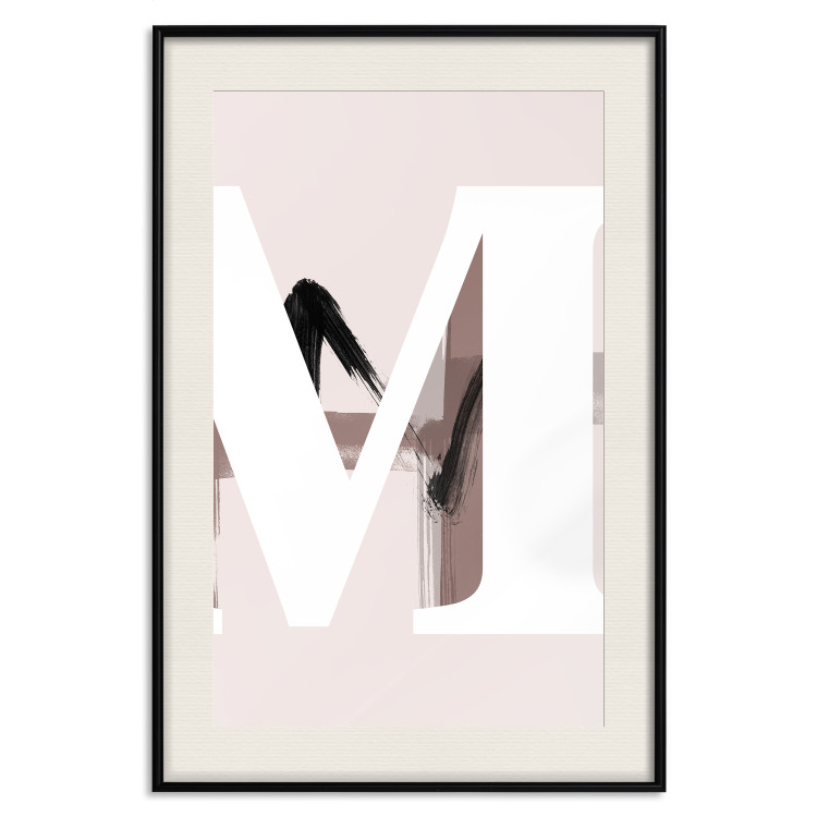 Poster Letter M - white alphabet letter on light pink abstract background 127864 additionalImage 19