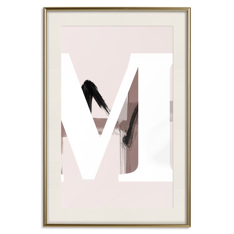 Poster Letter M - white alphabet letter on light pink abstract background 127864 additionalImage 20