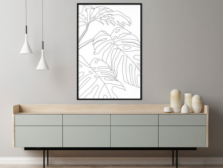 Poster Monstera Composition - line art of tropical plant leaves on white background 128364 additionalImage 6