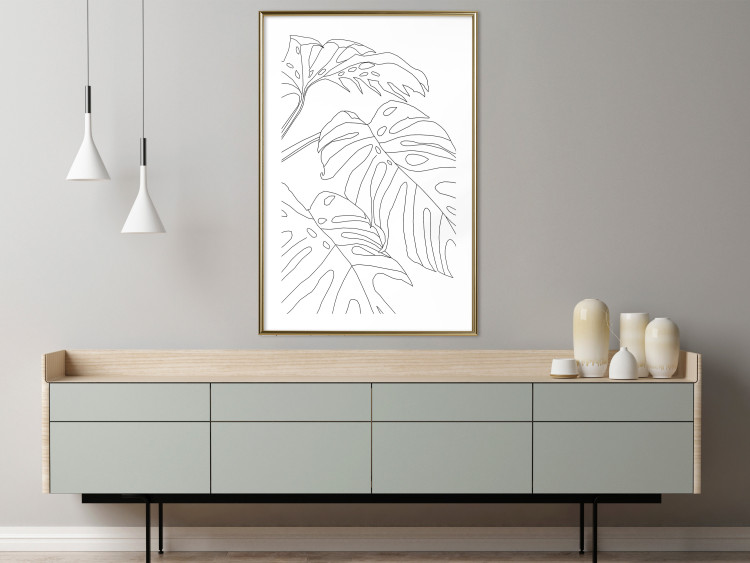 Poster Monstera Composition - line art of tropical plant leaves on white background 128364 additionalImage 15