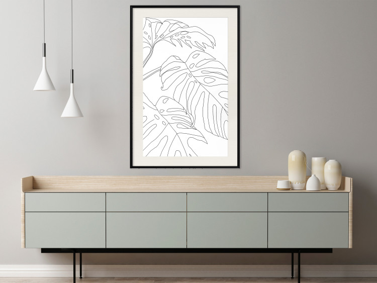 Poster Monstera Composition - line art of tropical plant leaves on white background 128364 additionalImage 24