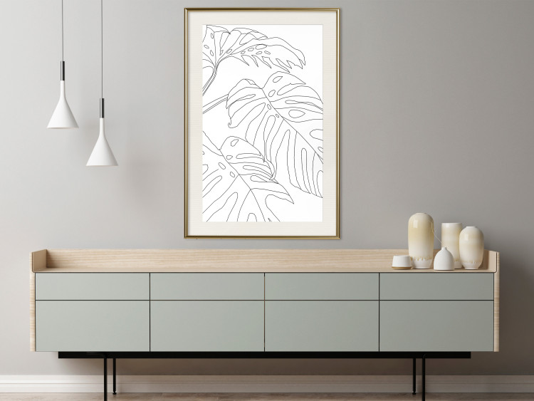 Poster Monstera Composition - line art of tropical plant leaves on white background 128364 additionalImage 22