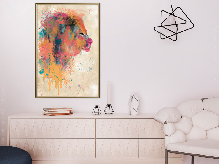 Poster Watercolor Lion - colorful abstract composition with wild animal 128864 additionalImage 5