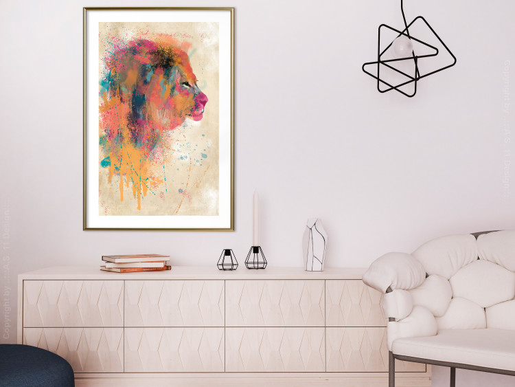 Poster Watercolor Lion - colorful abstract composition with wild animal 128864 additionalImage 13