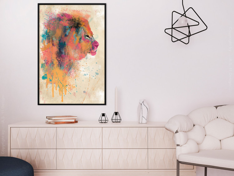 Poster Watercolor Lion - colorful abstract composition with wild animal 128864 additionalImage 4