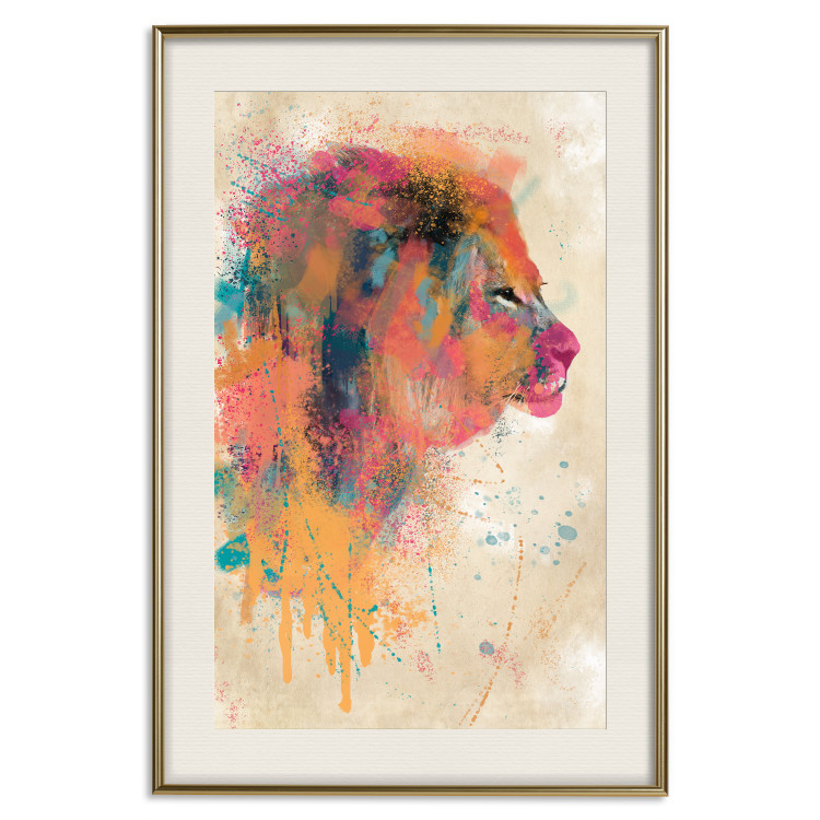 Poster Watercolor Lion - colorful abstract composition with wild animal 128864 additionalImage 20