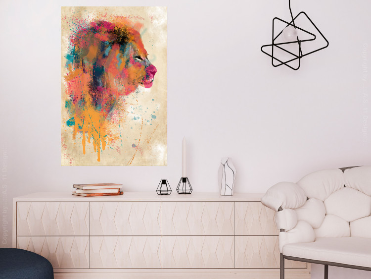 Poster Watercolor Lion - colorful abstract composition with wild animal 128864 additionalImage 2