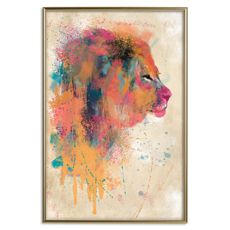 Poster Watercolor Lion - colorful abstract composition with wild animal 128864 additionalImage 21