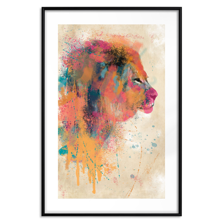 Poster Watercolor Lion - colorful abstract composition with wild animal 128864 additionalImage 15