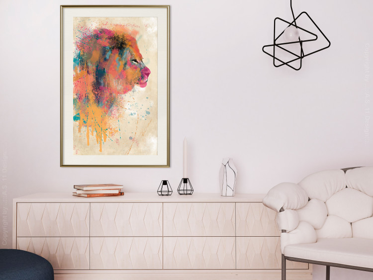 Poster Watercolor Lion - colorful abstract composition with wild animal 128864 additionalImage 22