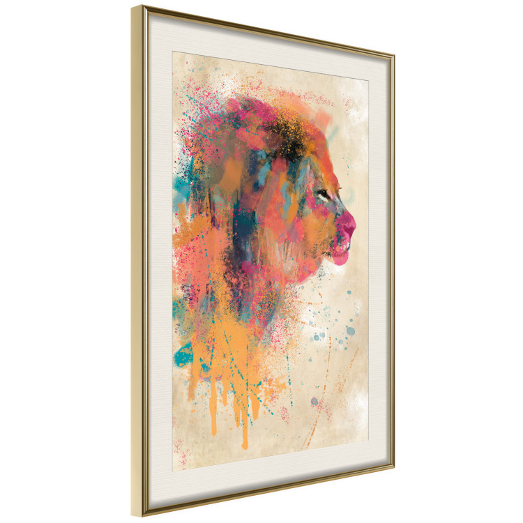 Poster Watercolor Lion - colorful abstract composition with wild animal 128864 additionalImage 3