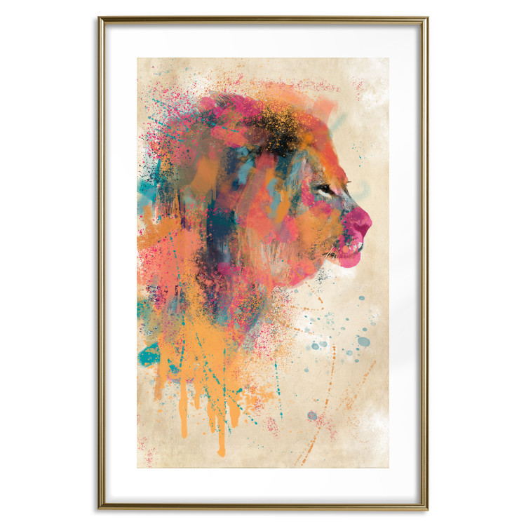 Poster Watercolor Lion - colorful abstract composition with wild animal 128864 additionalImage 16