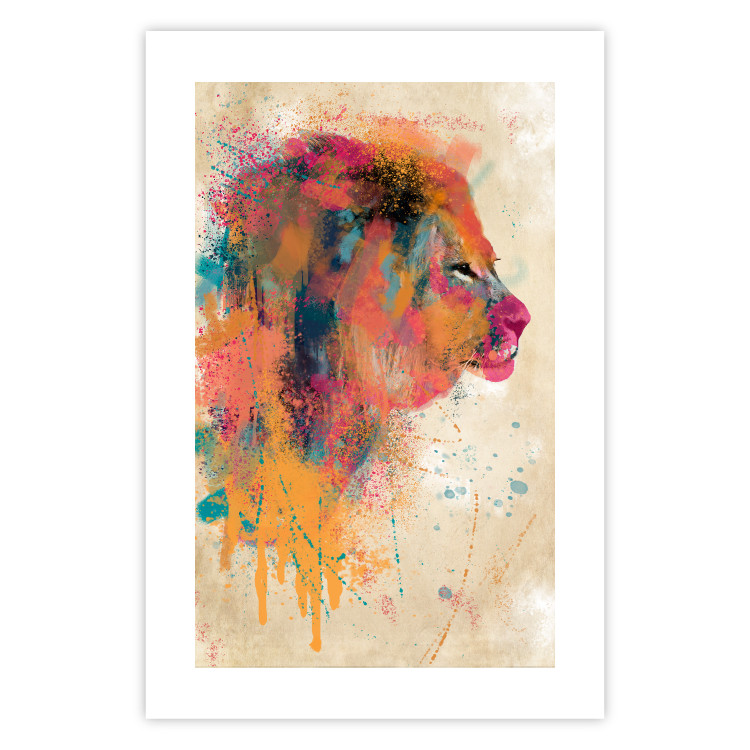Poster Watercolor Lion - colorful abstract composition with wild animal 128864 additionalImage 25