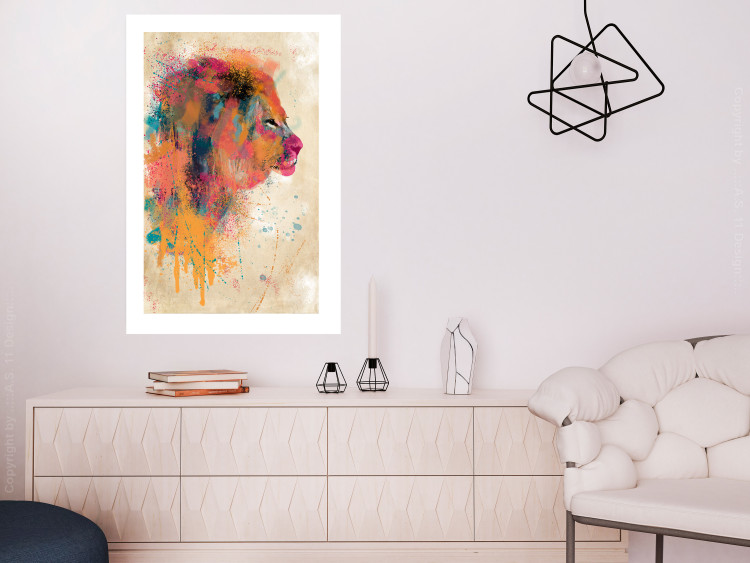 Poster Watercolor Lion - colorful abstract composition with wild animal 128864 additionalImage 5