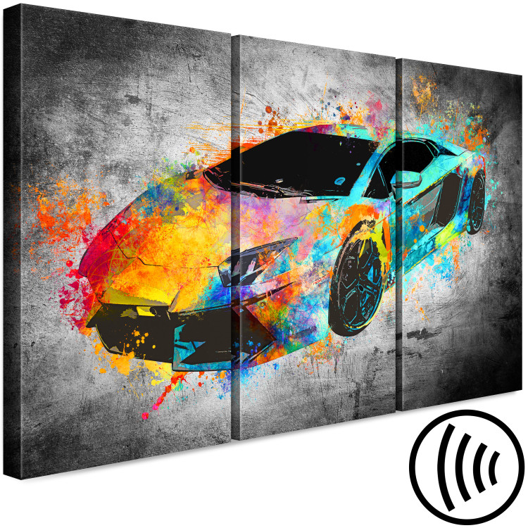 Canvas Art Print Aerodynamics (3-piece) - abstract car on a black background 129864 additionalImage 6