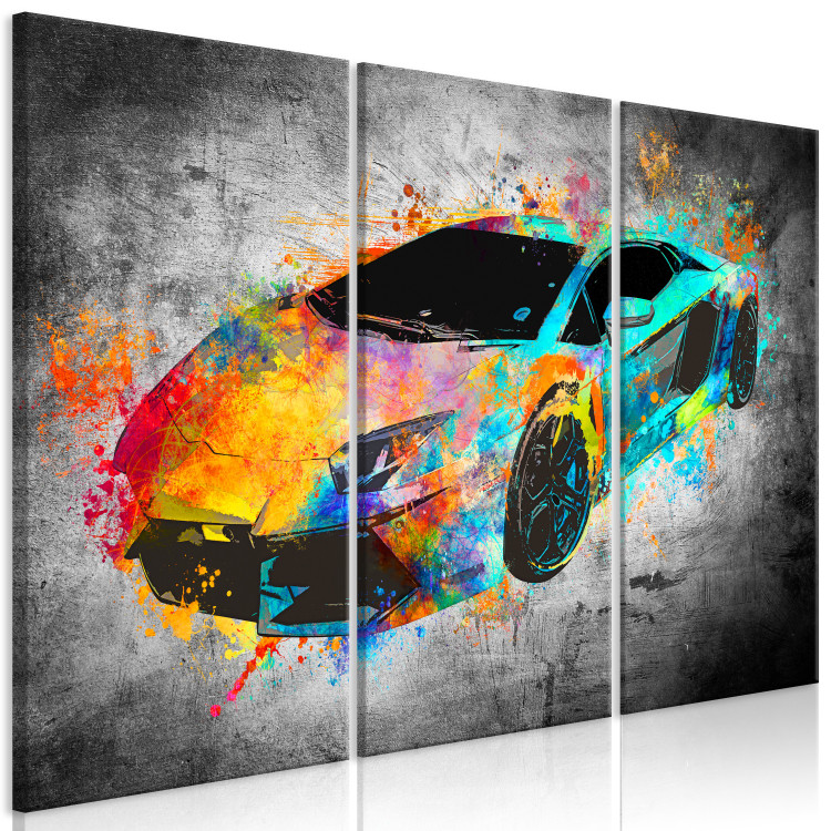 Canvas Art Print Aerodynamics (3-piece) - abstract car on a black background 129864 additionalImage 2