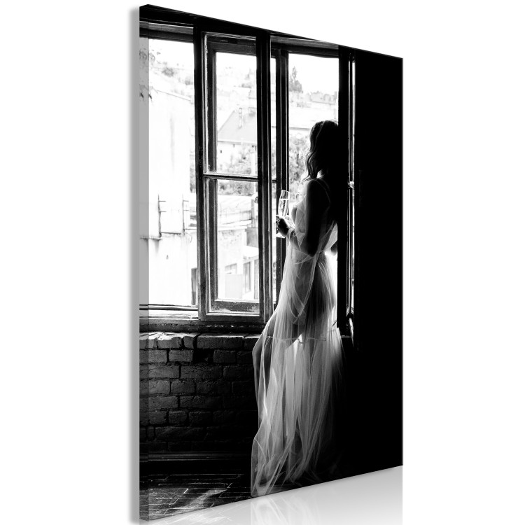 Canvas Woman with champagne - black and white photo with woman silhouette 132264 additionalImage 2