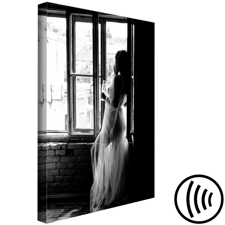 Canvas Woman with champagne - black and white photo with woman silhouette 132264 additionalImage 6