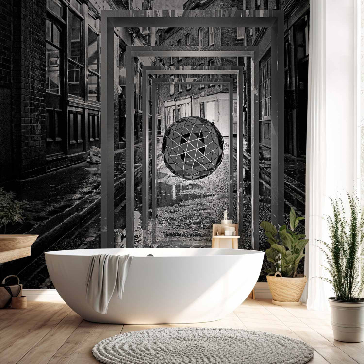 Wall Mural Narrow street - black and white fantasy with street architecture and 3D effect 134664 additionalImage 8
