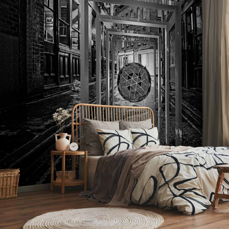 Wall Mural Narrow street - black and white fantasy with street architecture and 3D effect 134664 additionalImage 2