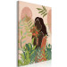 Canvas Art Print Woman in Green (1-piece) Vertical - colorful plants on pink background 138864 additionalThumb 2