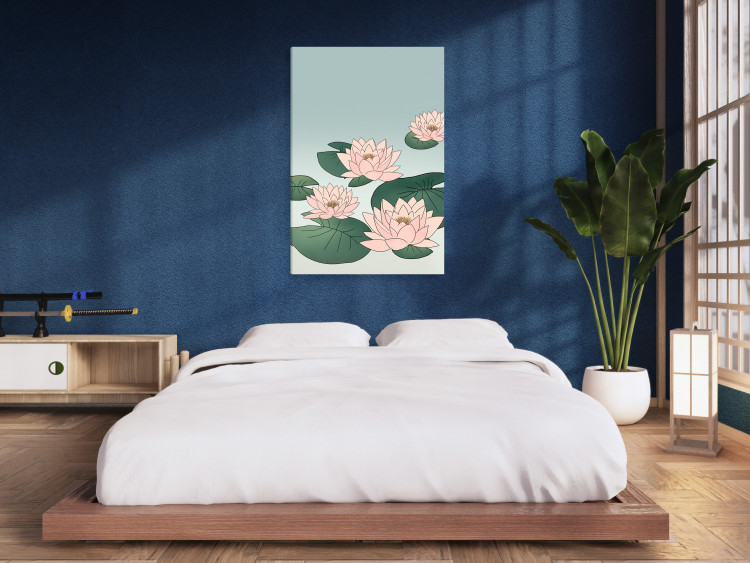 Canvas Print Pink Water Lilies (1-piece) Vertical - landscape with flowers on water 142464 additionalImage 3