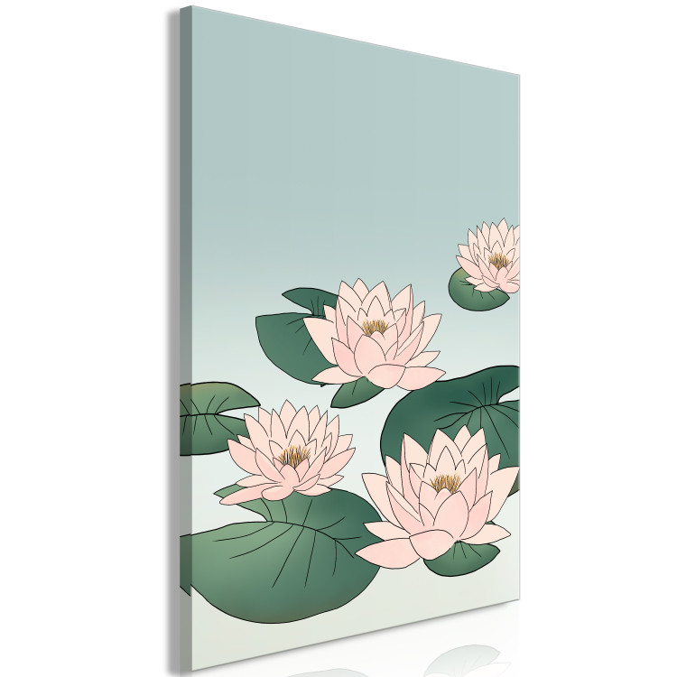 Canvas Print Pink Water Lilies (1-piece) Vertical - landscape with flowers on water 142464 additionalImage 2