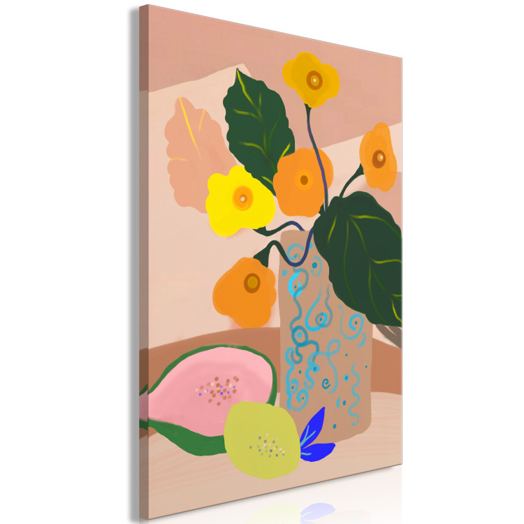 Canvas Flowers in Vase (1-piece) Vertical - bouquet and exotic fruits 142864 additionalImage 2