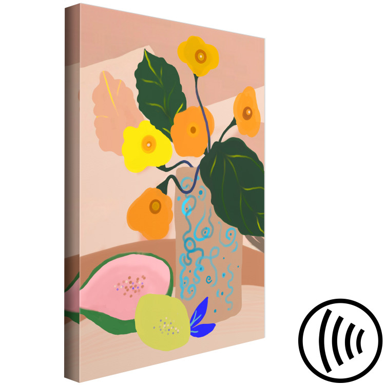 Canvas Flowers in Vase (1-piece) Vertical - bouquet and exotic fruits 142864 additionalImage 6