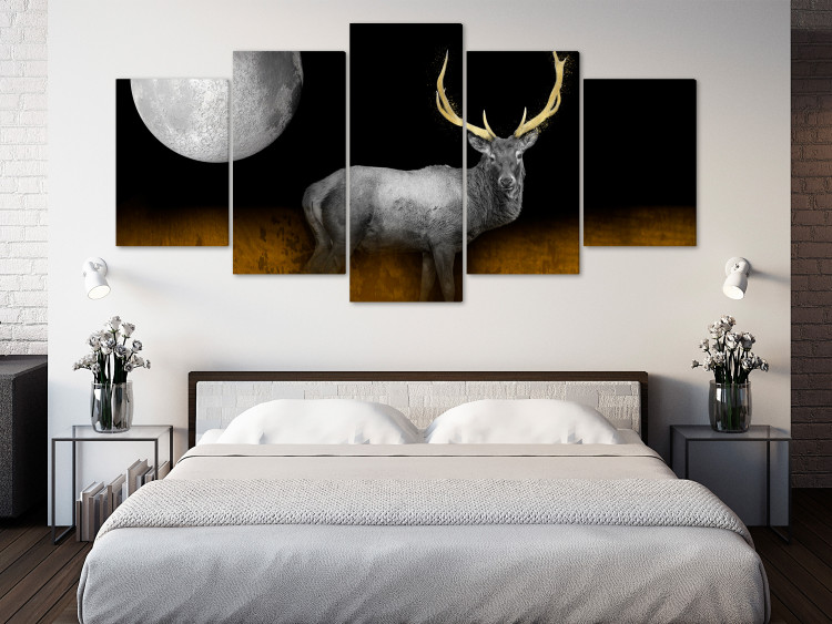 Canvas Golden Antlers (5-piece) Wide - silver stag and moon at night 143264 additionalImage 3