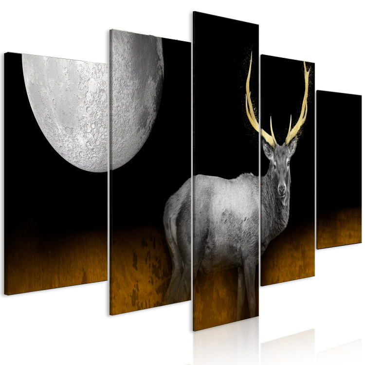 Canvas Golden Antlers (5-piece) Wide - silver stag and moon at night 143264 additionalImage 2