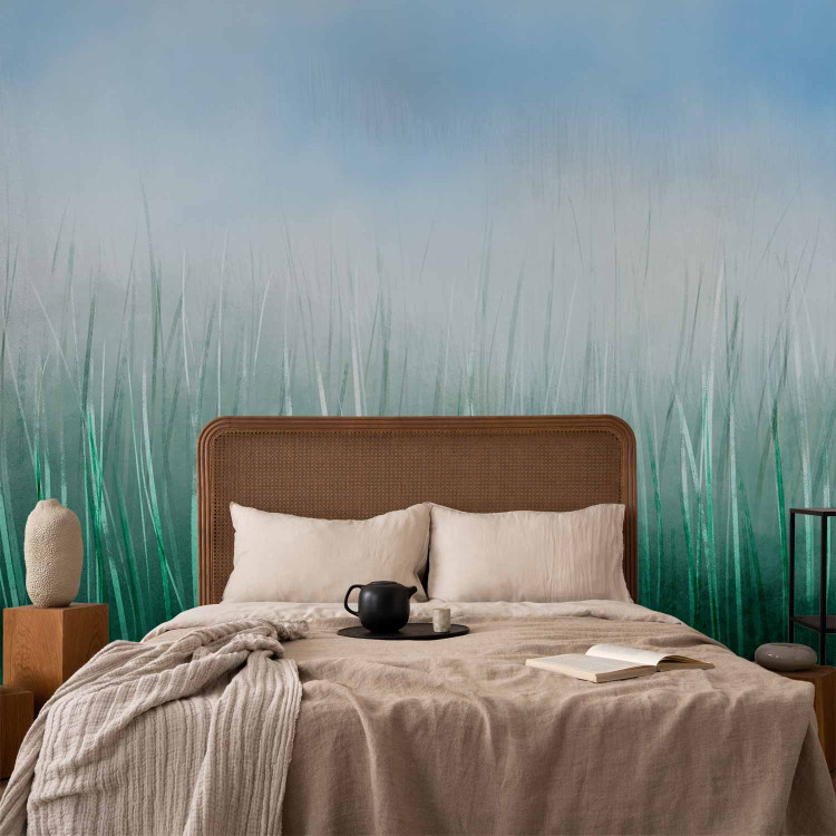Photo Wallpaper Tall grass - landscape with painted meadow effect against a blue sky 143764 additionalImage 2