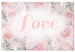 Canvas Print Love (1-piece) - love inscription on a pink background with flowers and leaves 144764