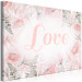 Canvas Print Love (1-piece) - love inscription on a pink background with flowers and leaves 144764 additionalThumb 2