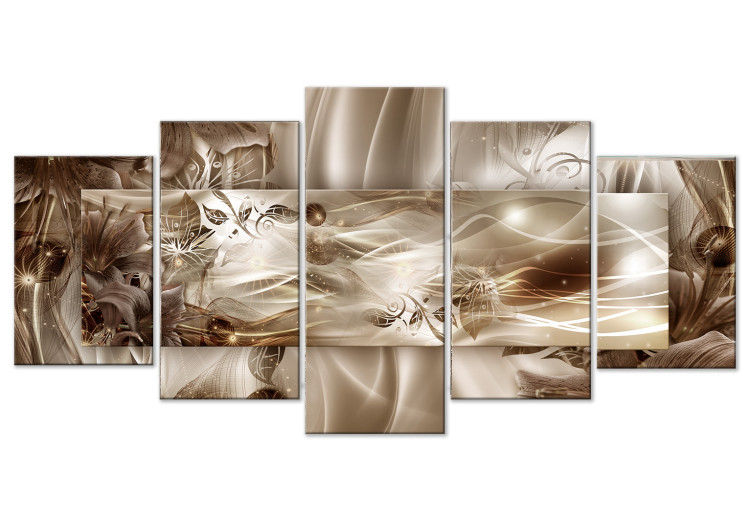 Canvas Print Abstraction with Lily (5-piece) Wide - flowers on a velvety background 148964