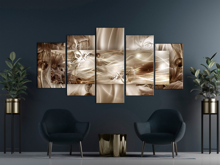 Canvas Print Abstraction with Lily (5-piece) Wide - flowers on a velvety background 148964 additionalImage 3