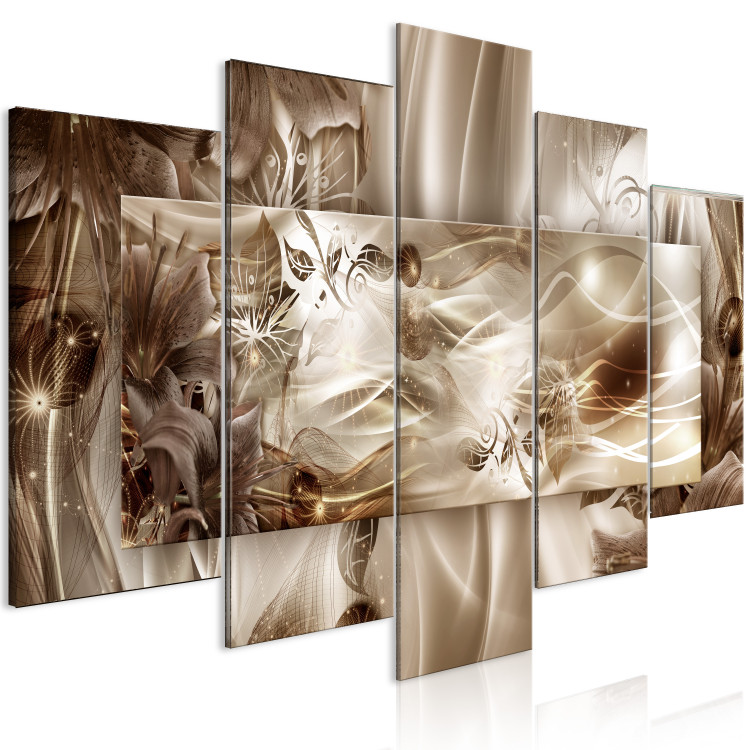 Canvas Print Abstraction with Lily (5-piece) Wide - flowers on a velvety background 148964 additionalImage 2