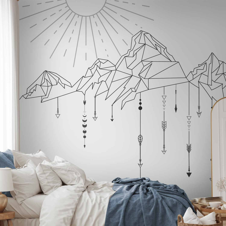 Wall Mural Outline of a Mountain Range - Minimalist Depiction of Mountains in Boho Style 151264 additionalImage 2
