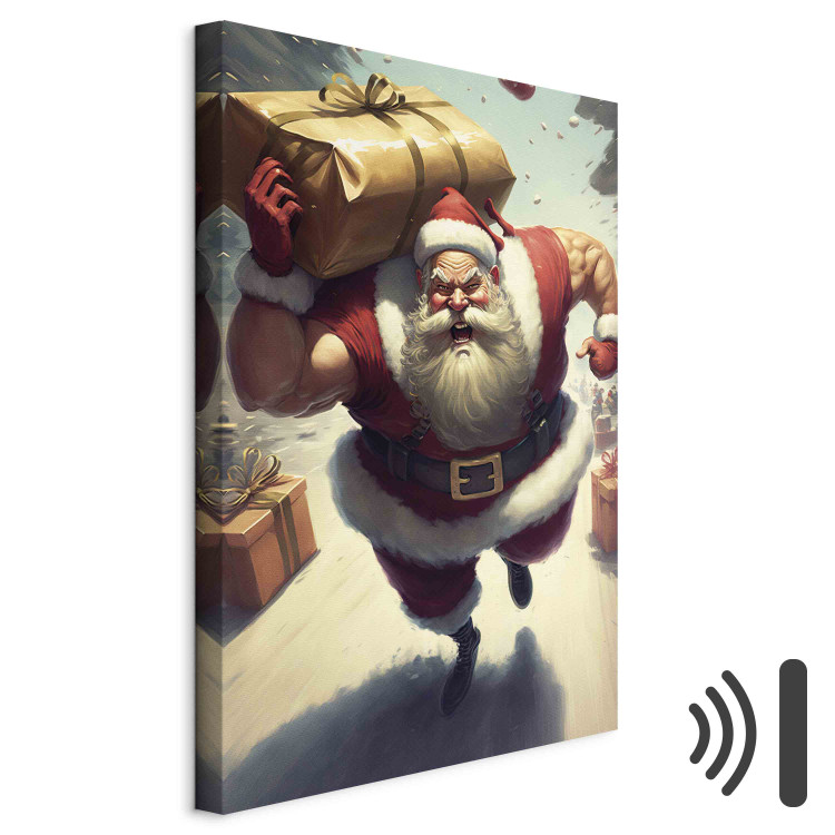 Canvas Art Print Christmas Madness - Muscular Santa Claus Carrying a Big Gift 151864 additionalImage 8