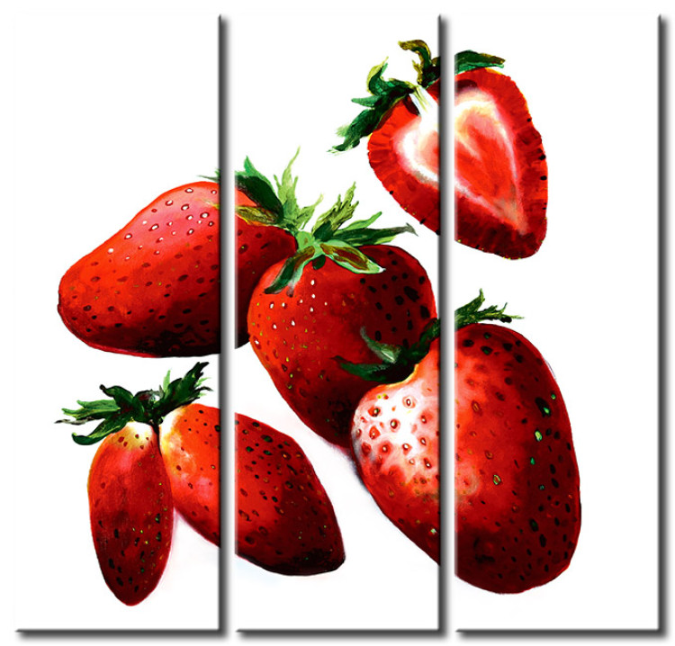 Canvas Print Still Life (3-piece) - Composition with strawberries on a white background 48464