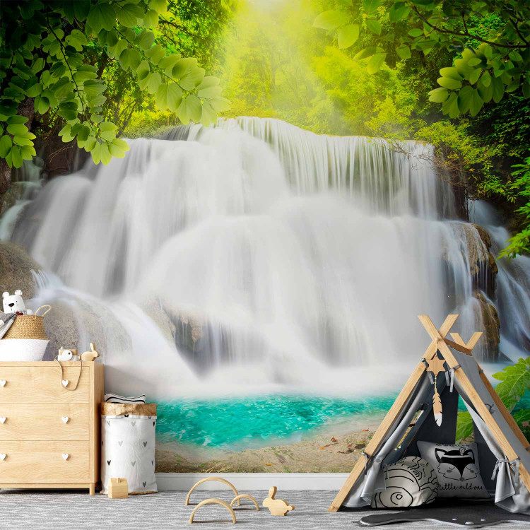 Wall Mural Majestic Nature - Landscape of Flowing Waterfall in the Middle of the Forest 60064