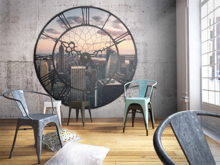 Wall Mural New York in a Clock Face - View from a Window with Skyscrapers in the Background 61564